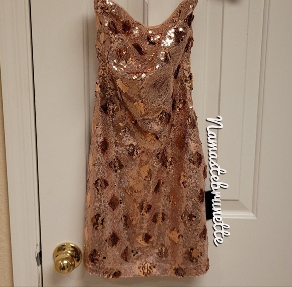 Nwt Lulu's Rose Gold Sequin Strapless Bodycon Mini Dress - Picture 10 of 14
